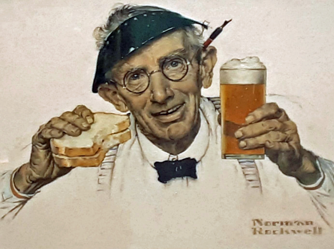 Norman Rockwell,'Man with Sandwich and Glass of Beer (1941)' 